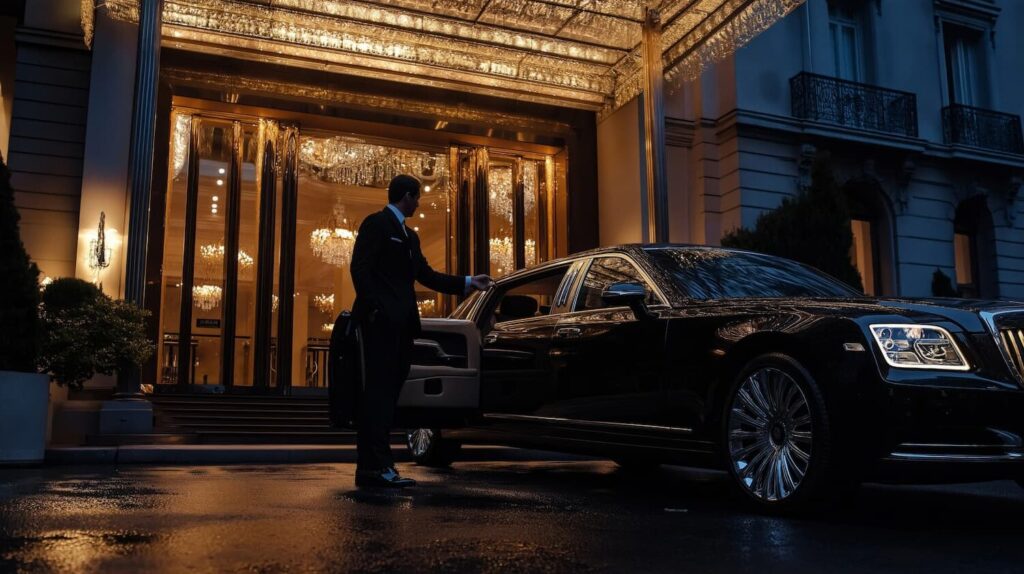 Private Chauffeur Dubai opening limousine door