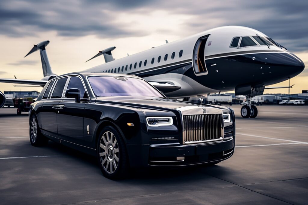 Private Rolls-Royce limousine and executive jet in Dubai – VIP chauffeur service 24/7