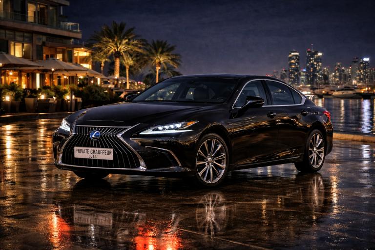 Lexus ES300h hybrid luxury chauffeur sedan for private chauffeur service in Dubai