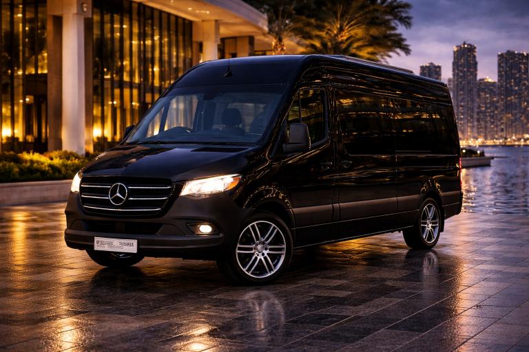 Mercedes-Benz Sprinter luxury chauffeur van for private chauffeur service in Dubai