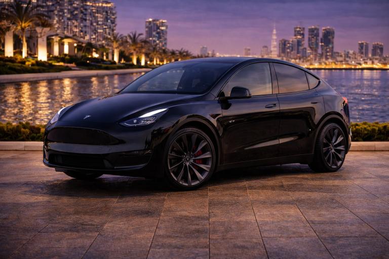 Tesla Model Y electric luxury chauffeur SUV for private chauffeur service in Dubai
